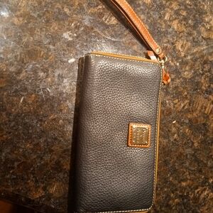 Dooney & Bourke Black and Tan Leather Wristlet